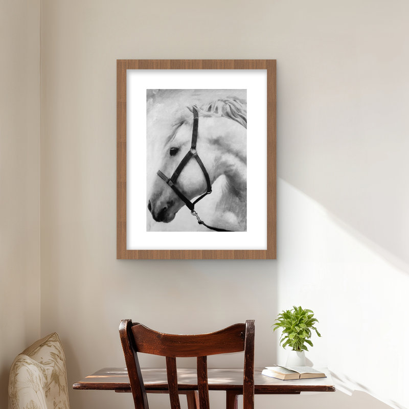 Darius le cheval - reproduction encadrée monochrome grise | Décoration intérieure, H 20 po x l 16 po, Brun