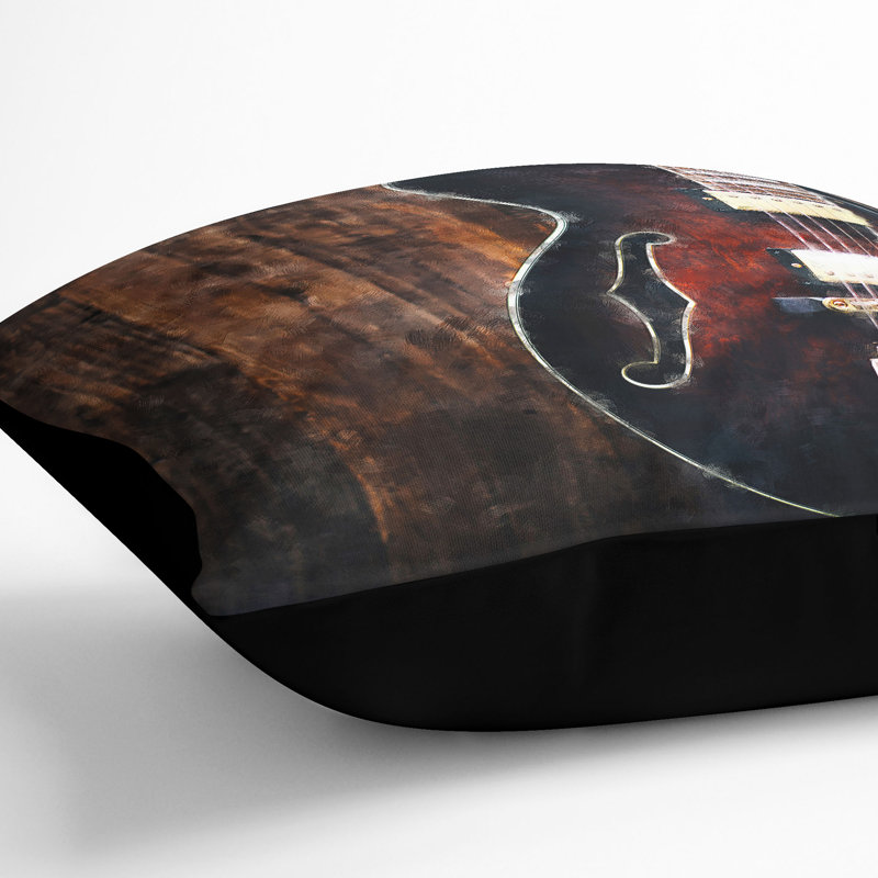 Wooden Electric Guitar Cushion with Filling, Black, 40cm H x 40cm W x 15cm D