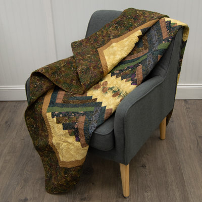 Donna Sharp Cabin Raising Pine Cone Embroidered Pieced Cotton Quilted Throw