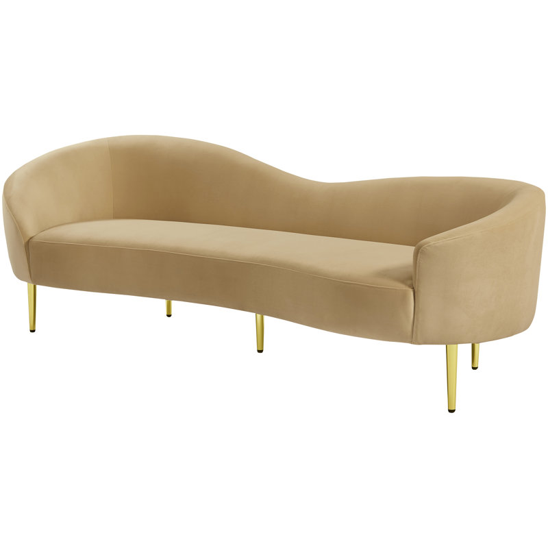 Canapé courbé en velours 85,5 po Ritz, Velours brun clair