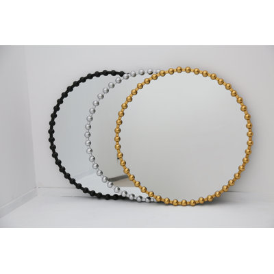 Round Mirror With Bead Surrounded, Accent Wall Mirror