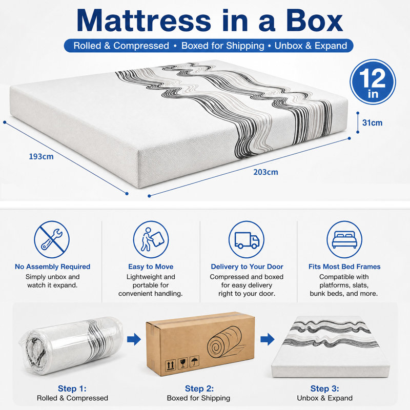 12" Medium Memory Foam Mattress, King Size Cooling Memory Foam Mattress, Breathable Support Mattress, Pressure Relief Motion Isolation Bed Mattress