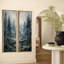 Forêt de pins bleus mélancoliques avec lac et oiseaux - Décoration nature - Ensemble de 2 impressions sur toile encadrées 60" x 20" x 2-134739172-134739168