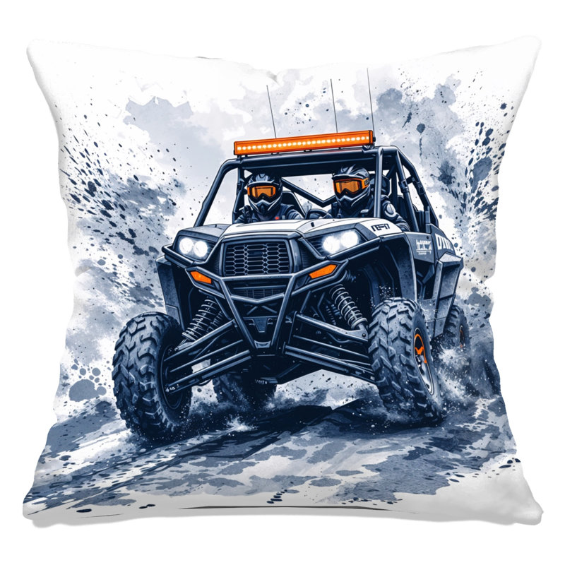 Off Road Vehicle Double Sided Throw Pillows, 14 X 14 pouces, Gris anthracite foncé et tangerine brillante