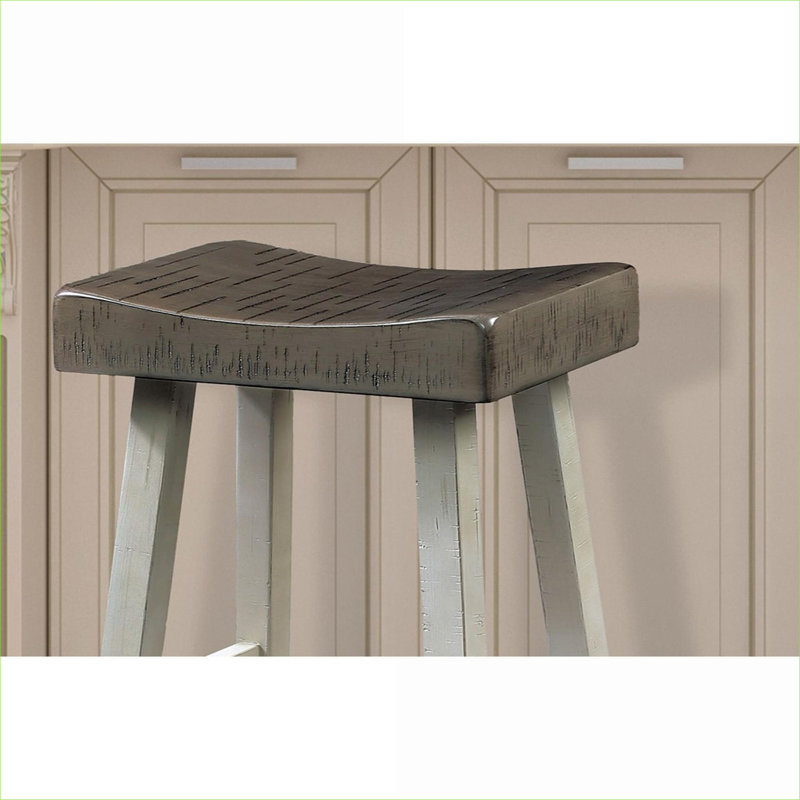 Ensemble de tabourets de comptoir en bois massif transitionnel 2 pièces gris et blanc, Siège gris / cadre blanc
