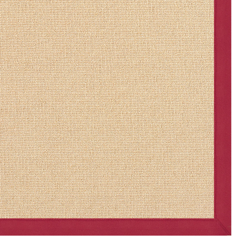 Nannette Handmade Light Beige Berber with Red Cotton Border Made in the USA Area Rug, Rectangle 8' x 11'