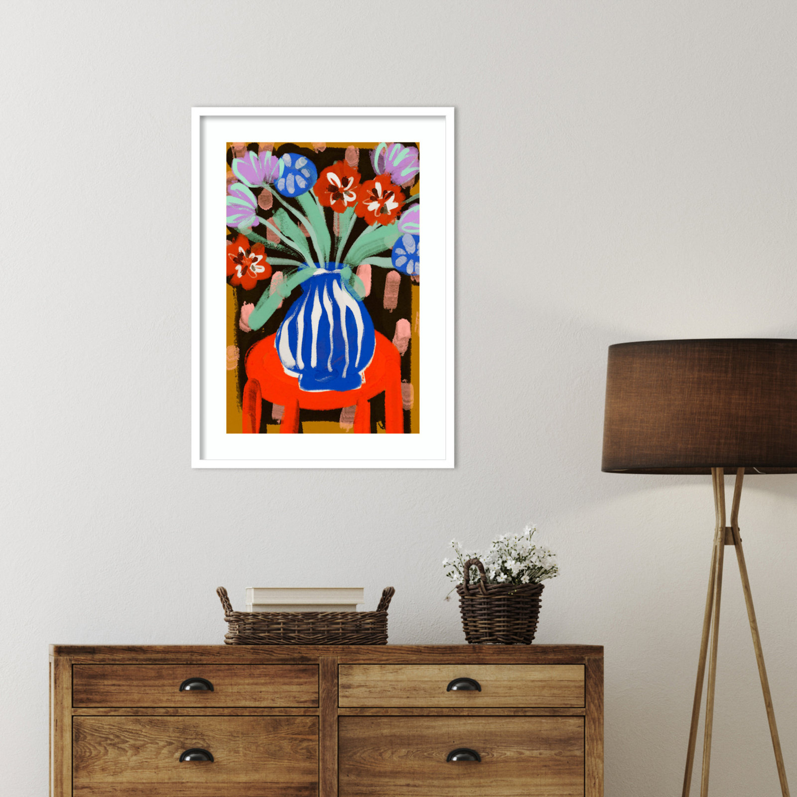 Floral Still Life No 2 by Treechild Wood Framed Wall Art Print, White, 33" H x 24" W