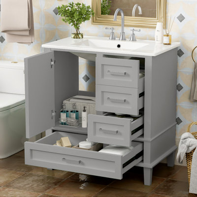 Ensemble de meuble-lavabo 30 po avec lavabo, armoire de rangement avec porte à fermeture douce et 3 tiroirs