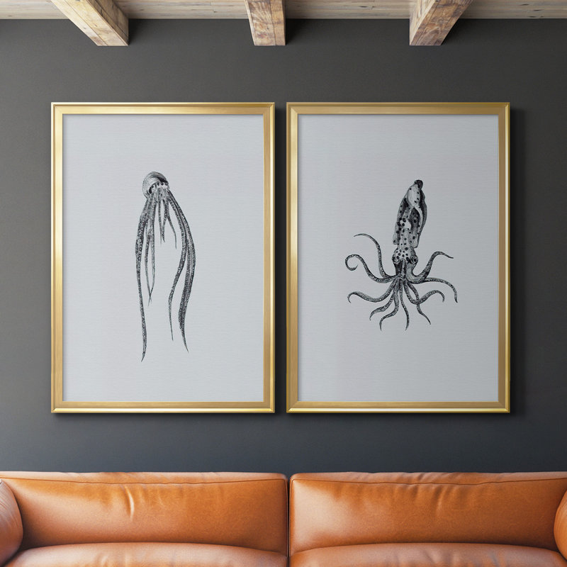 Marine Life I - Ensemble de 2 reproductions d'art sur toile encadrées, H 30,5 po x l 45 po x P 1,25 po, Or