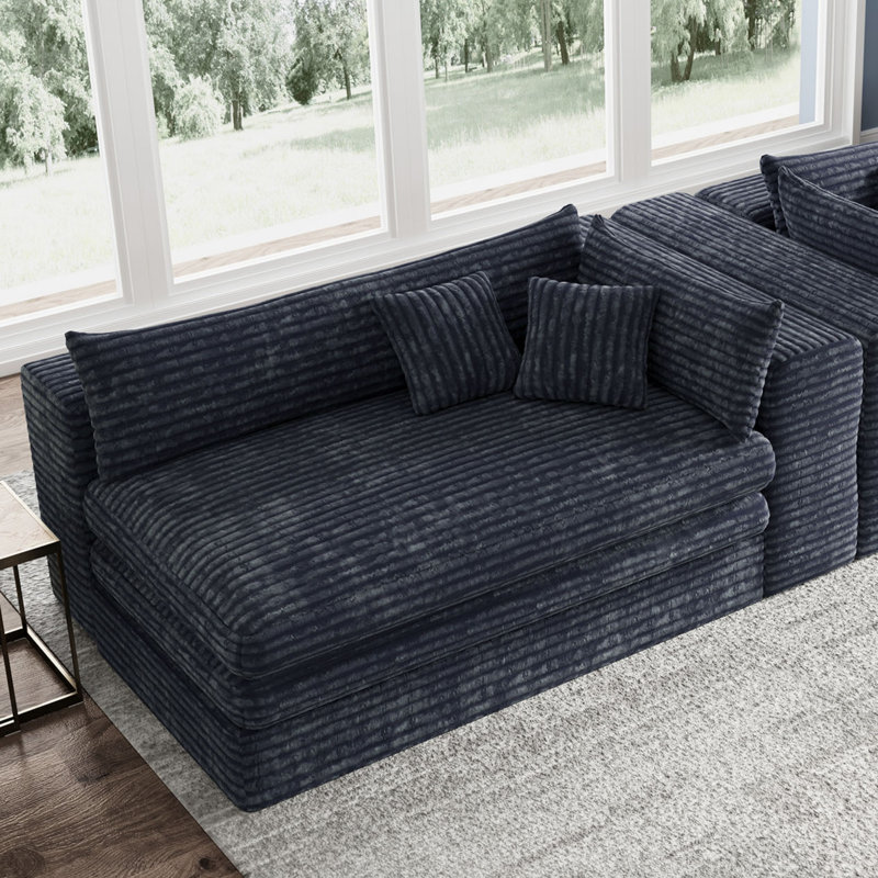 Boneless Upholstered Boneless Sofa Corduroy Sponge Cloud Sofa Chaise Compression, Gray