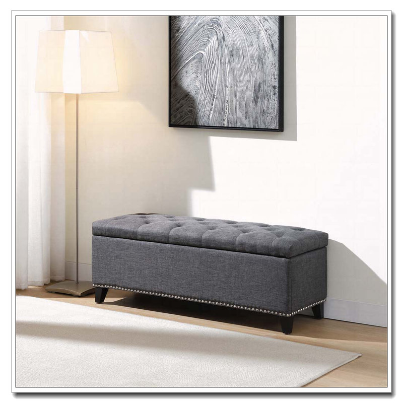 Banc de rangement en lin capitonné, Gris foncé