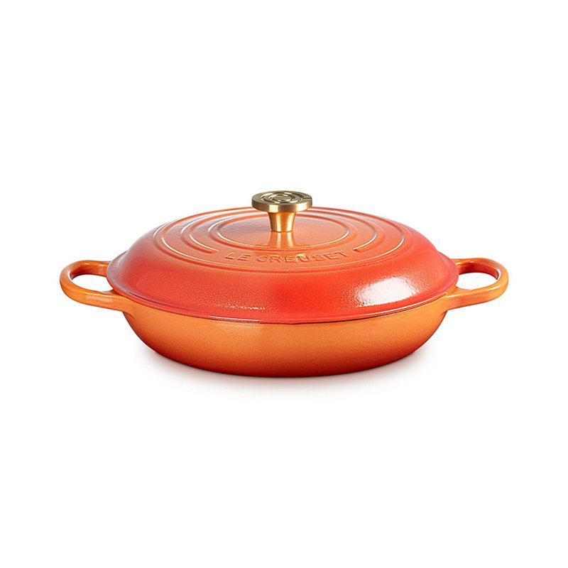 Le Creuset Signature Round Braiser With Crucible Knob, 5 Qt. - Flamme Dorée, 3.5 quarts