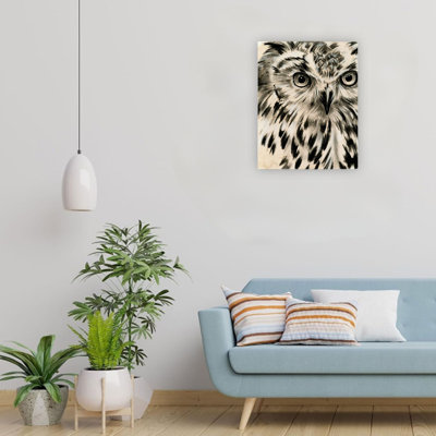 Décoration murale en toile beige et gris anthracite hibou 24 x 18 po