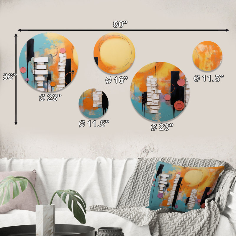 Jeu de formes géométriques colorées orange et bleu I - ensemble de 5 ronds géométriques