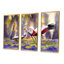 Deux grues couronnées dansant dans une clairière ensoleillée - ensemble d'art mural sur toile traditionnel encadré de 3-1152903007-1152902995