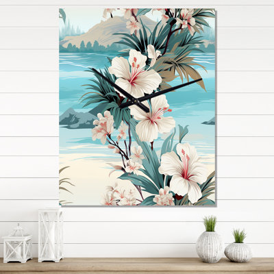 Horloge murale abstraite bord de mer à motif tropical I