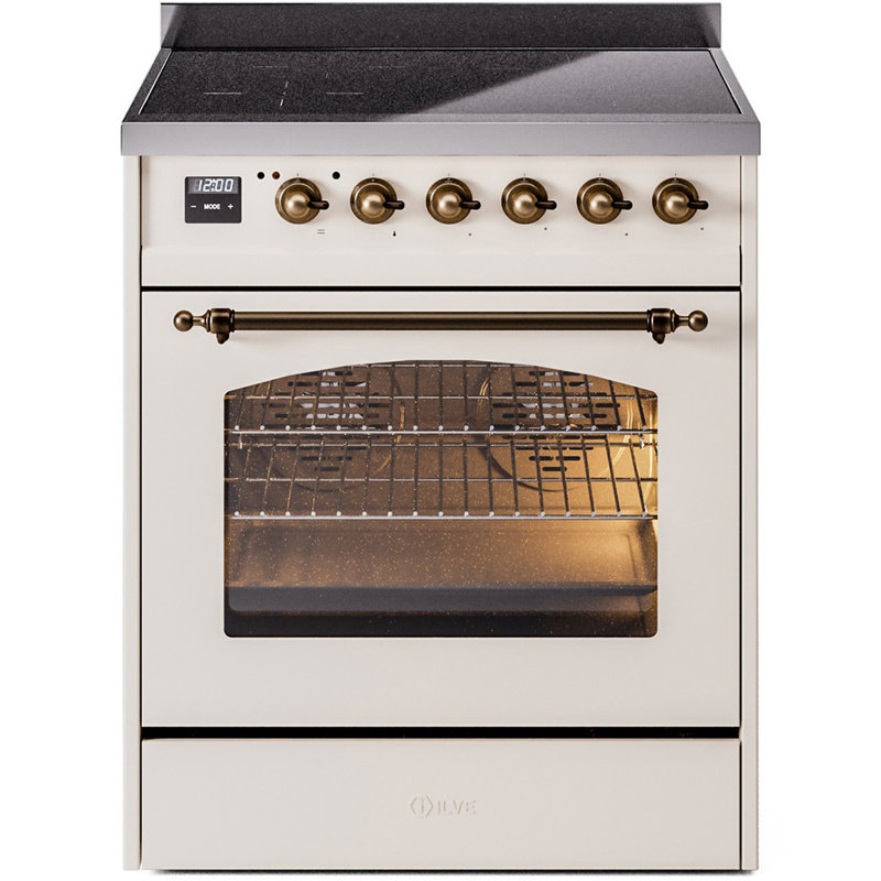 ILVE Nostalgie II Series 30 inch Induction Range with 4 Induction Elements (Glass Door), Antique White/Bronze