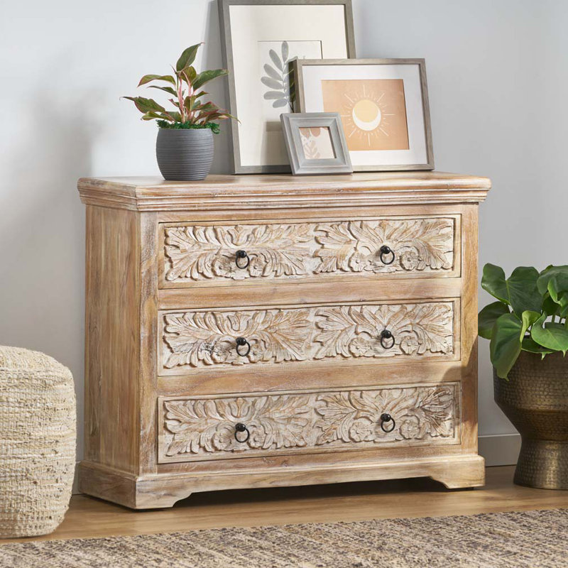 Commode 3 tiroirs en bois d'acacia