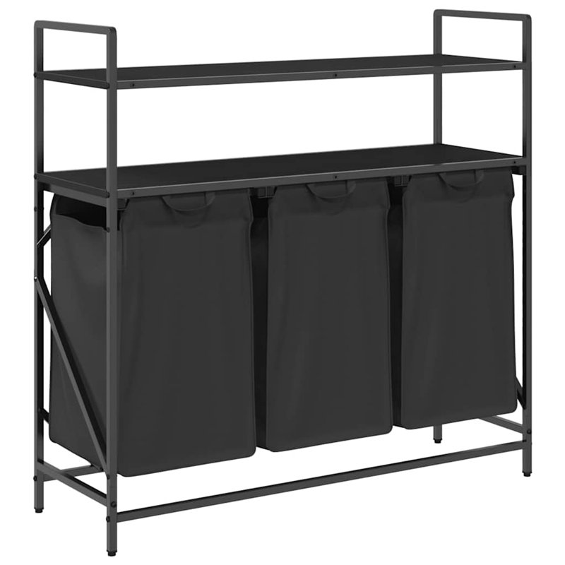 Vidaxl Laundry Basket 3 Compartments With Shelves Black