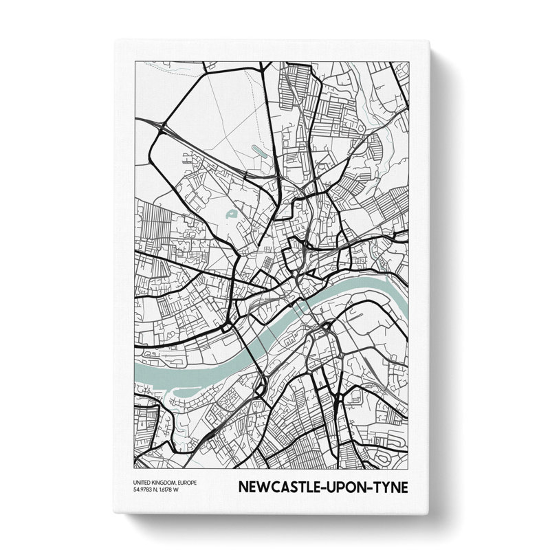 Map Newcastle-upon-Tyne UK - Wrapped Canvas, 91cm H x 60cm W x 3cm D