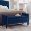 Banc de rangement rembourré capitonné à boutons avec garniture cloutée, siège de salon d'entrée rembourré avec accoudoirs, banc de lit - bleu marine