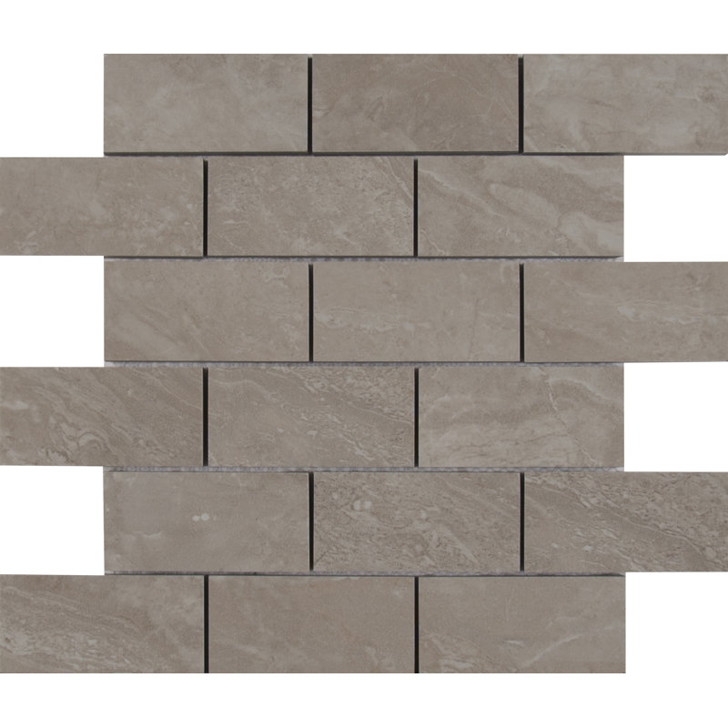 Astoria Frosted Quartz Brick Joint 12 in. x 12 in. Polished Porcelain Mosaic Floor and Wall Tile, Frosted Quartz