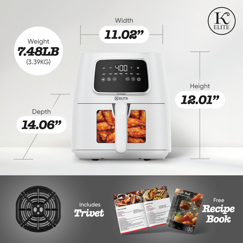 Kitchen Elite 5.5 Qt. Digital Air Fryer, Countertop Cooker w/ LED Screen, White, White