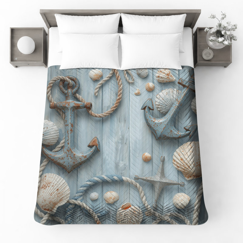 Rustic Nautical Decor Quilted Bedspread All Sizes, Full / Double