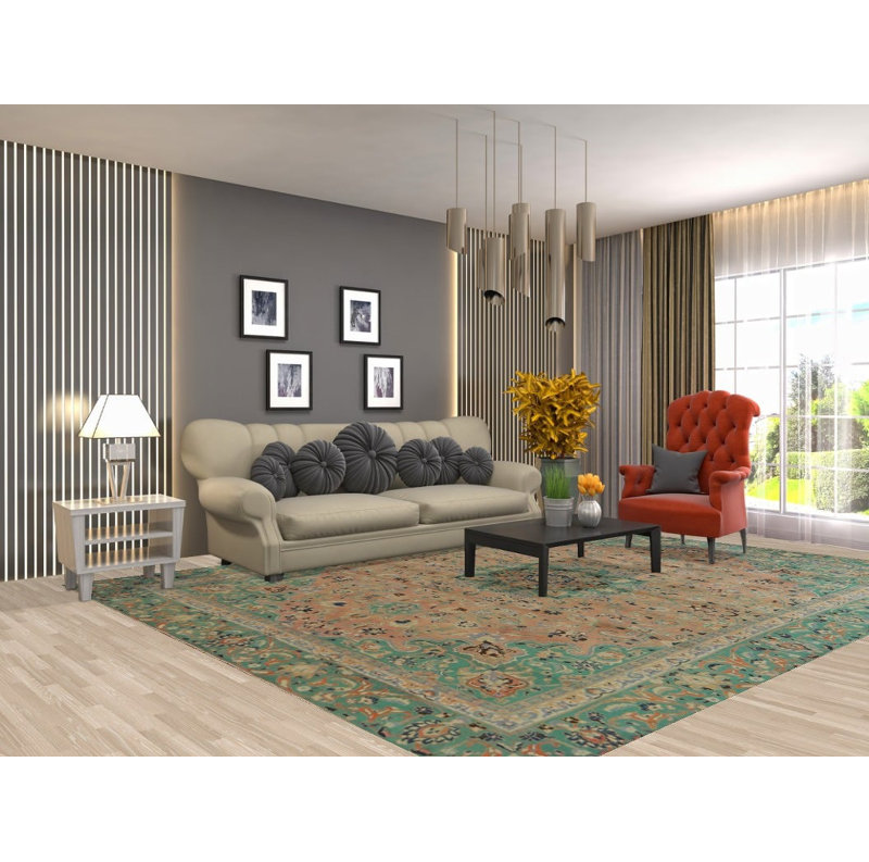 Tapis traditionnel floral en laine 9 x 11
