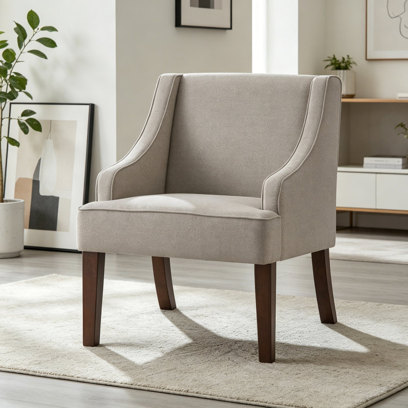 Fauteuil d'appoint moderne rembourré avec pieds en bois, Linen