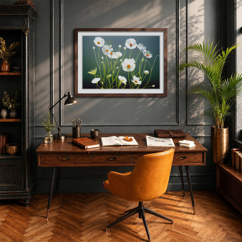 Pretty Wildflowers Floral - Framed Print, 46cm H x 64cm W x 2cm D, Walnut