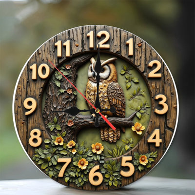 Wooden Owl Wall Clock