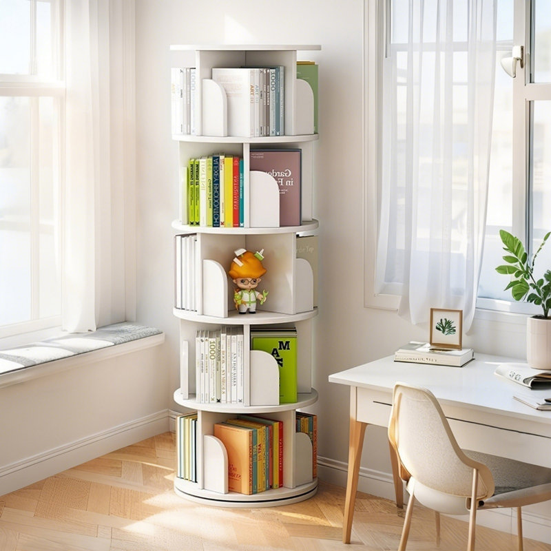 5 Tier Rotating Bookshelf, 360° Display Round Spinning Bookshelf, Space-Saving, Small Space Rotating Bookshelf Tower For Bedroom, Living Room, Home, Office