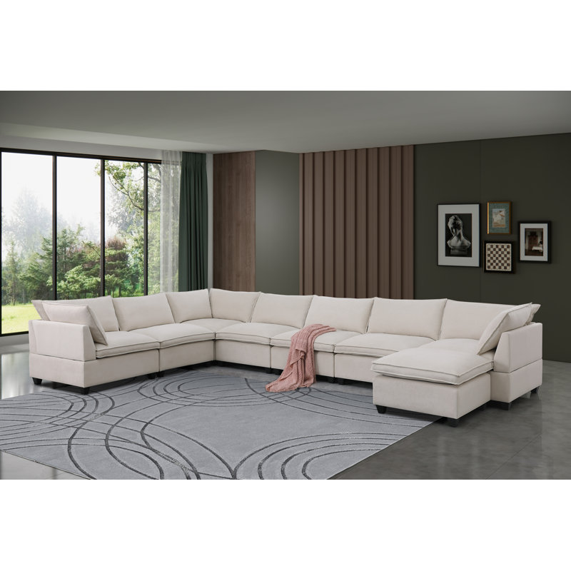 Llorente Polyester Modular Sectional Sofa With Ottoman, Grey Polyester