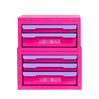 Boîte de rangement à cinq tiroirs de type mauve et rose rouge pour les cosmétiques, le rangement des aliments pour brosse à cheveux, le matériau, facile à nettoyer, la conception empilable, les accessoires de bureau en acier laminé à froid, l'entretien,