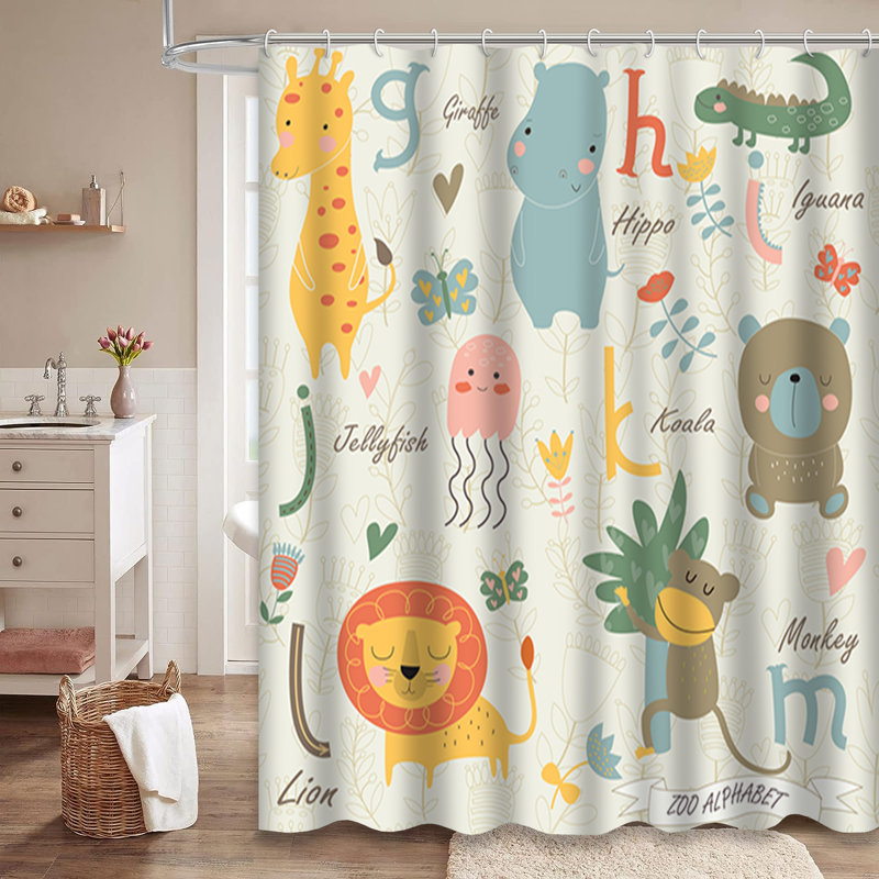 Rideau de douche hippopotame avec 12 crochets, L 72 po x l 84 po