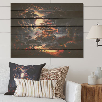 «Black Nebula Nights Castle Treehouse II», impression sur bois