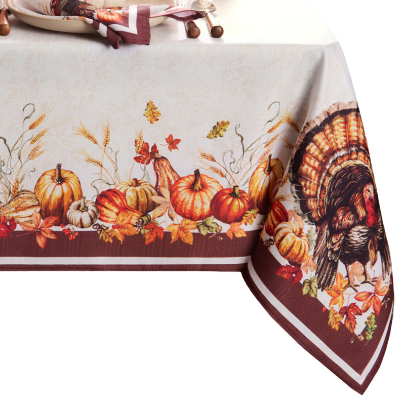 Goldene Rectangle Thanksgiving Turkey Polyester Tablecloth, 84" x 60"