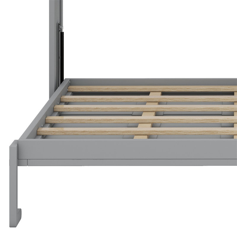 Lit escamotable mural avec armoire supérieure, tablettes et garde-robe, lit pliable peu encombrant, Gris