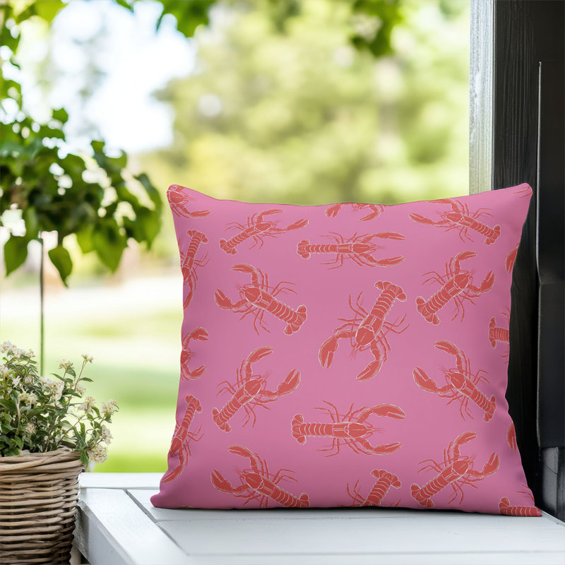 Coussin décoratif d'extérieur Lobster, Carré 18 po, Rose/rouge