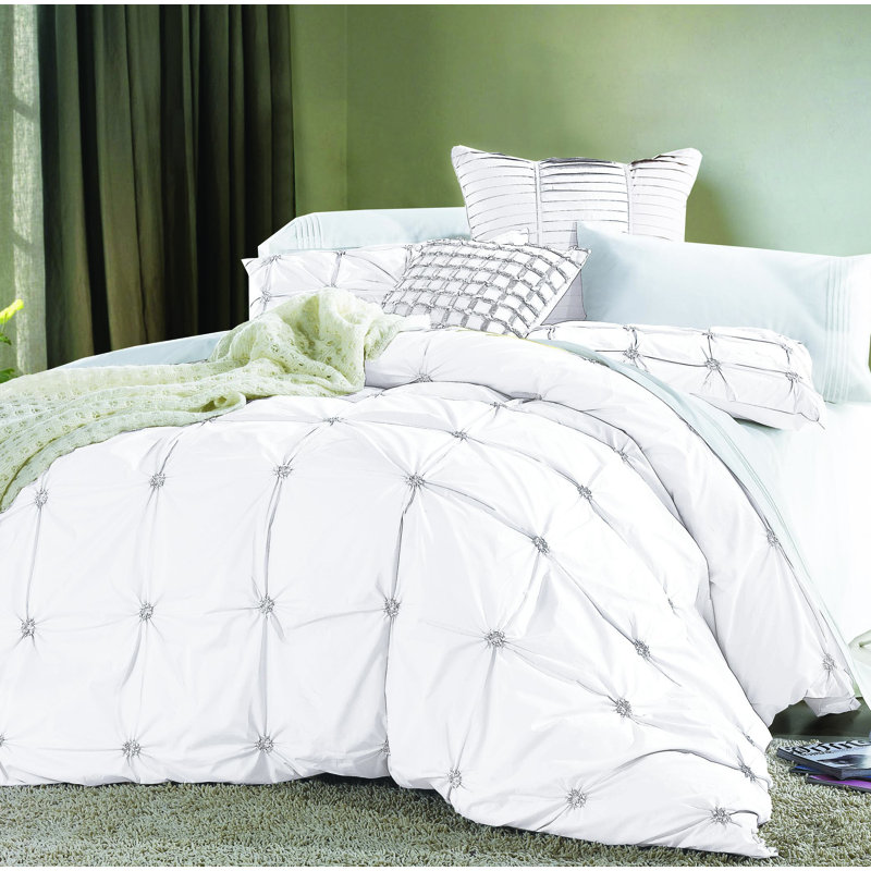 Basile Cotton Satin Duvet Cover, Full / Queen, White