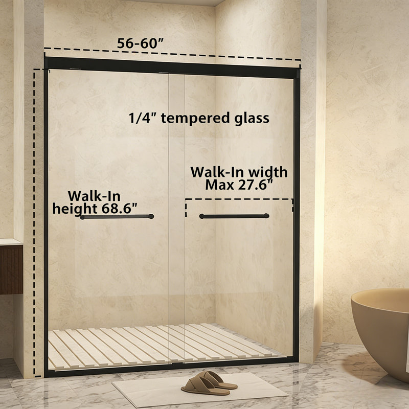 56-60" W × 72" H Double Sliding Shower Door with 1/4" (6mm) Clear Tempered Safety Glass with Stainless Steel Handle