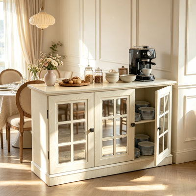 Armoire de rangement de 45 po de largeur avec 3 portes en miroir en acrylique, buffet avec tablettes réglables pour le salon, la salle à manger et la cuisine, fabriquée avec des stratifiés décoratifs et un support en panneau de fibres à densité moyenne