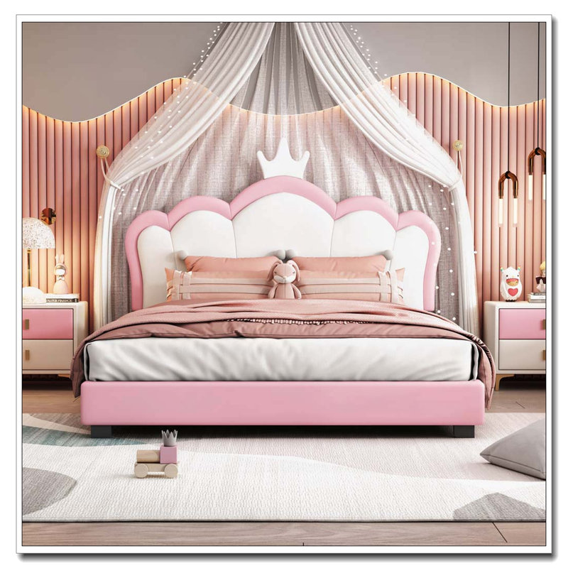 Upholstered Princess Bed, Full, Pink