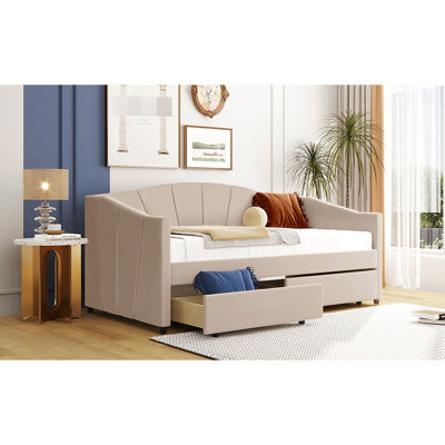 Twin Size Upholstered Daybed In Beige With Drawer Storage - Enhance Your Home Organization Ample And A Frame