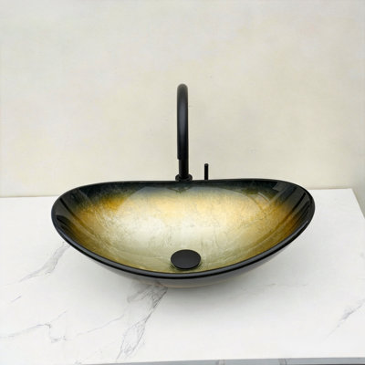 Lavabo de salle de bain vasque ovale en verre 21-1 / 4 "avec bonde escamotable
