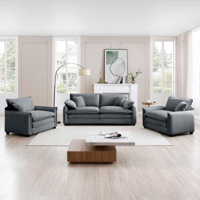 Ensemble de canapé luxueux et sophistiqué avec coussins et coussins moelleux, ensemble de canapé pour les salons et les clubs ainsi que les cinémas maison, composé de deux canapés simples et d'un canapé 2 places Ingrey Corduroy