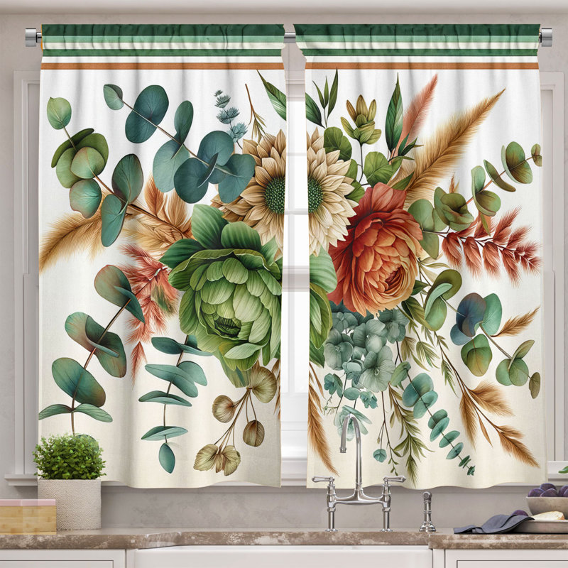 Floral Tailored Kitchen Curtain, 55" W x 45" L