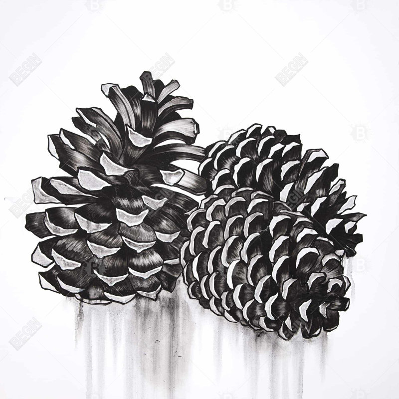 Toile rustique grise - trois petites pommes de pin décoratives