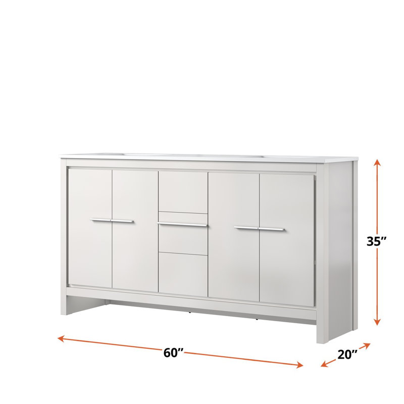 Sandpoint 60 in W x 20 in D Double Bath Vanity and White Quartz Top, White